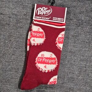 Dr Pepper Mens Crew Socks Bottle Cap Logo Maroon White Size 6-12